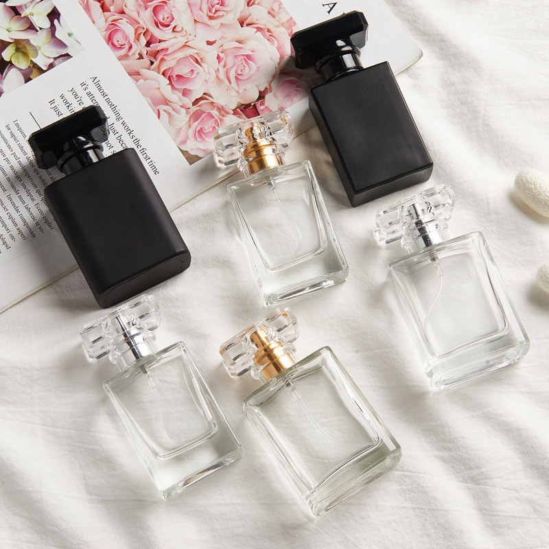 Empty 50ml Travel Perfume Spray Bottle Clear Refillable Flat Luxury Square Cosmetic